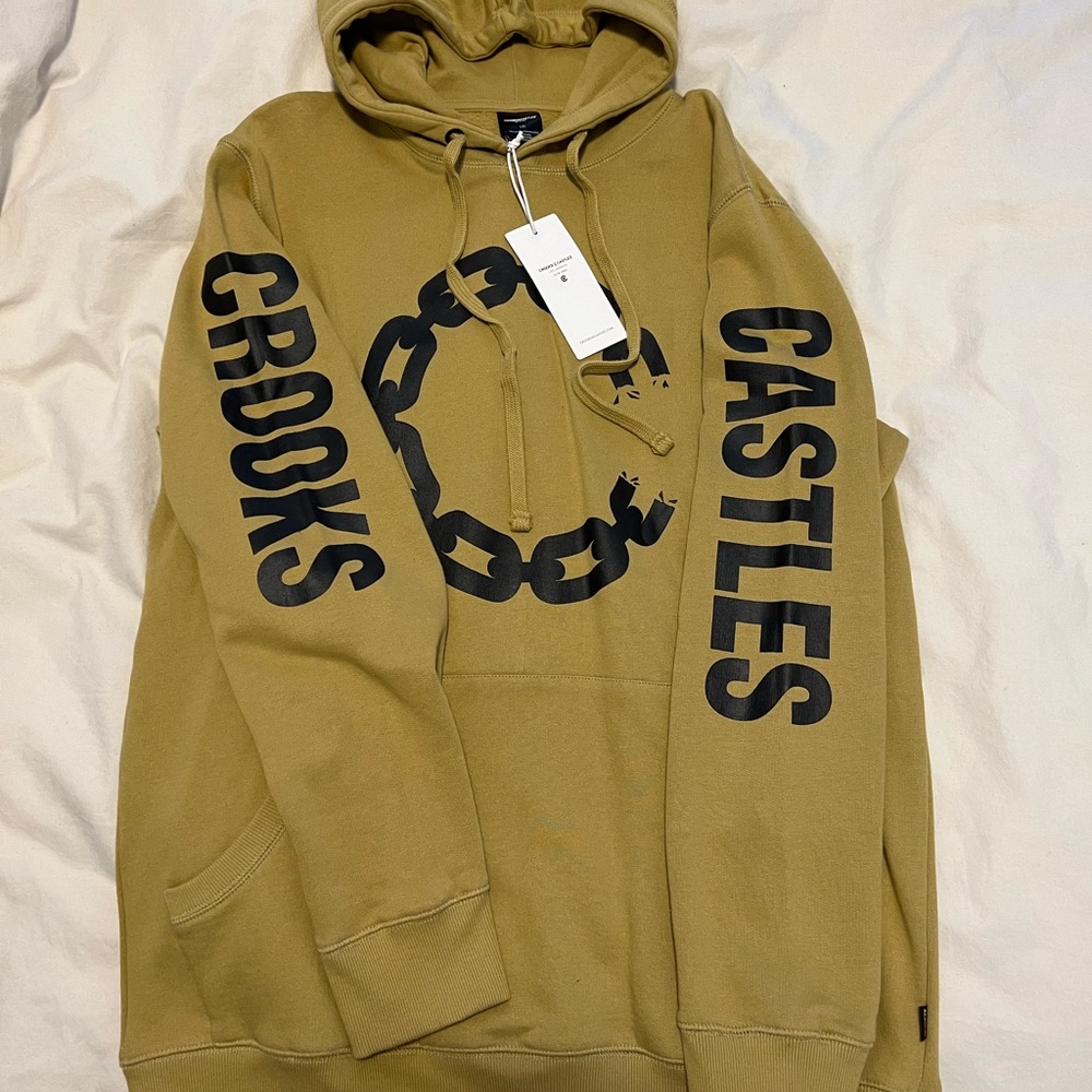 Crooks & Castles Chain Flock Hoodie in “Fall Gold” color